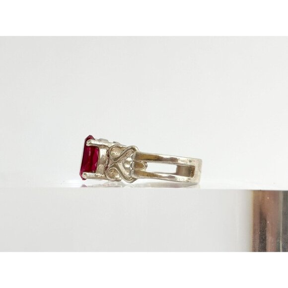 Modernist Natural Ruby Gemstone Geometric Sterling Silver Vintage Ring - sz 8 - Picture 5 of 10
